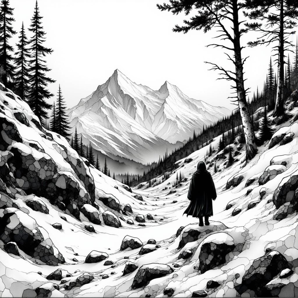 Ethereal Mountainscape with Geometric Abstraction