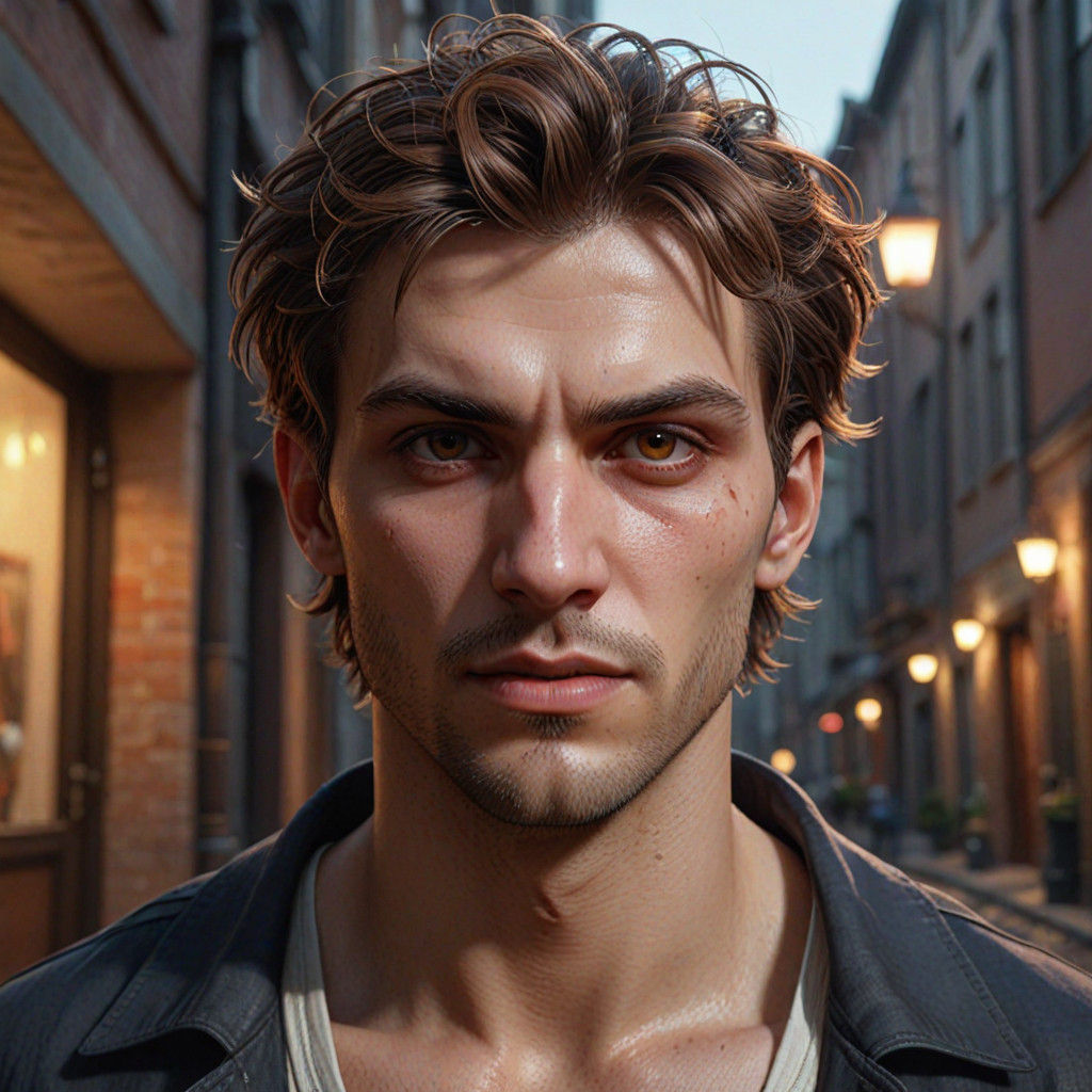 Vampire in Dim Alleyway, Hyperrealist Portrait with Punk Aes...