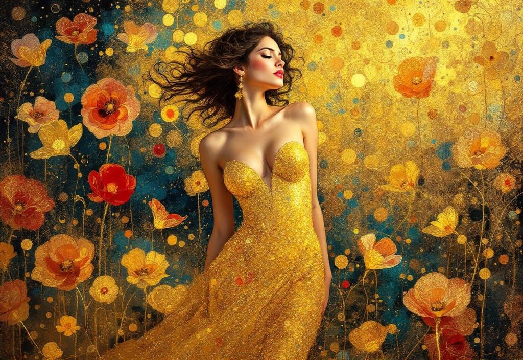 Golden Portrait in Impressionistic Style