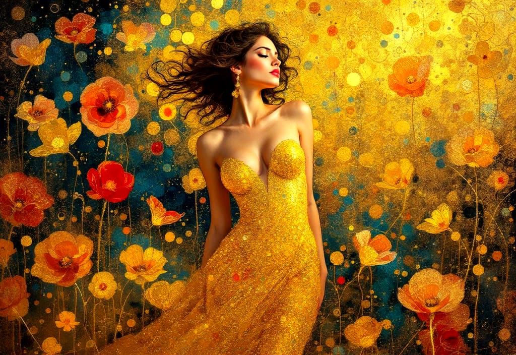 Golden Portrait in Impressionistic Style