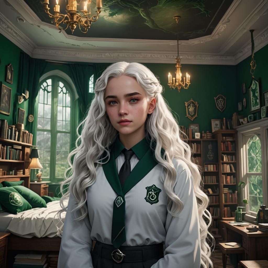 Girl in Slytherin Uniform: Detailed Digital Art