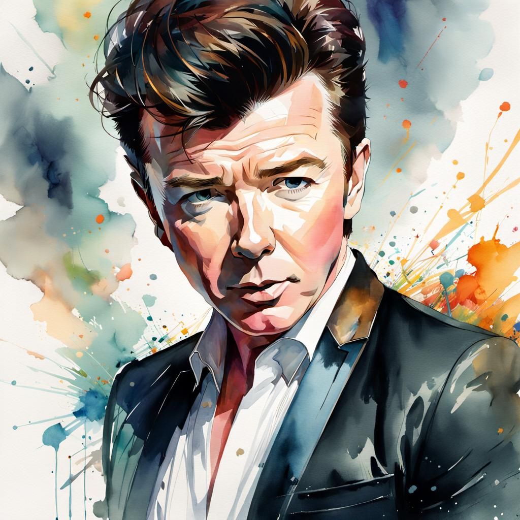 Rick Astley on Stage: Watercolor Manga Illustration