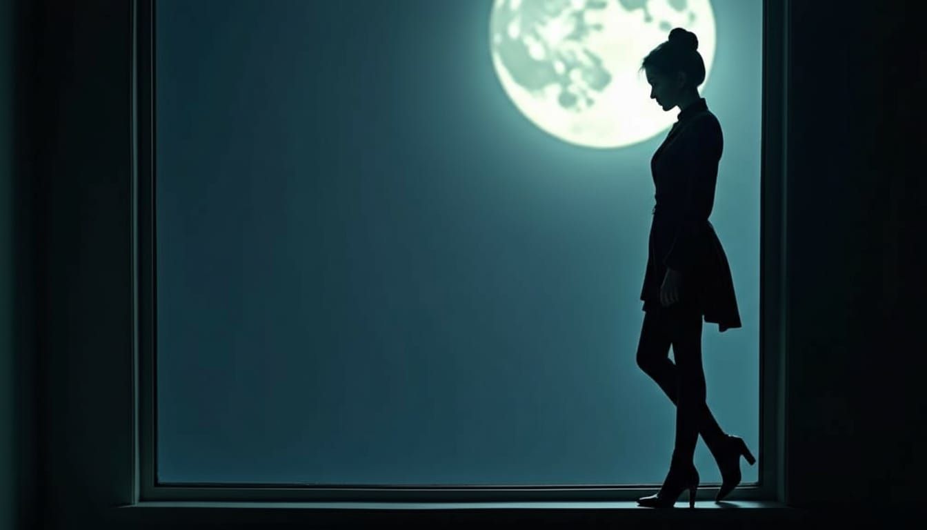 Mysterious Woman in Moonlight on Window Sill
