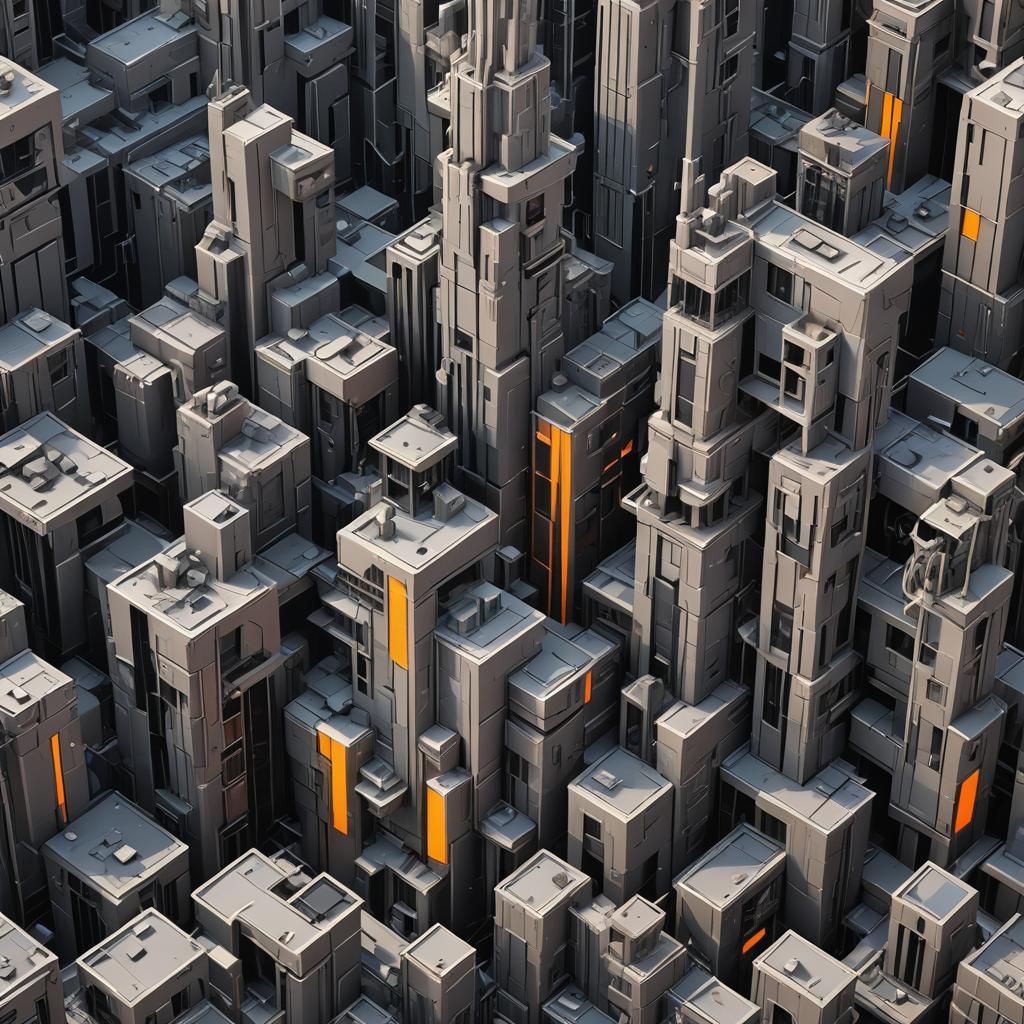 Monochromatic Cubist Cityscape in Art Deco Style