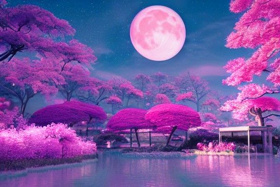 Synthwave Sakura Garden at Night