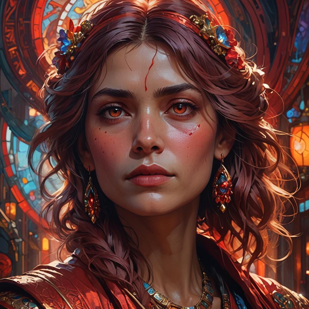 Red-Hued Woman Portrait in Digital Art Style