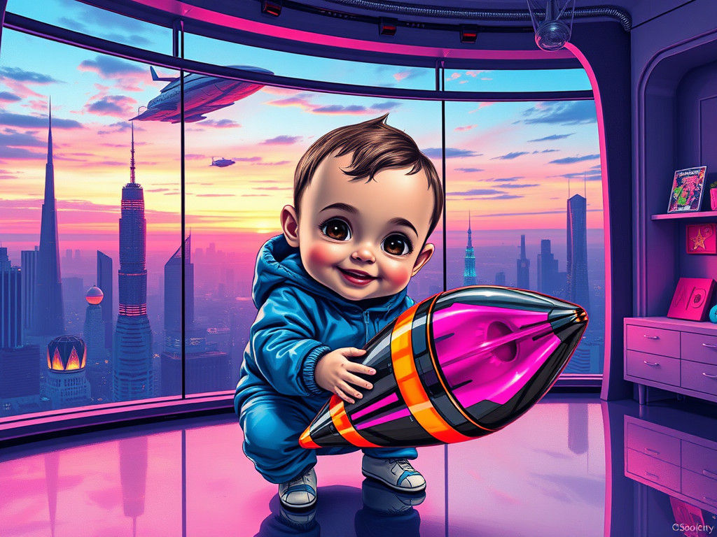 future child with futuristic toy