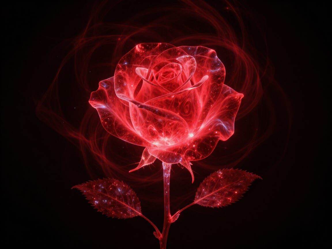 Radiant Red Rose Digital Art with Luminous Energy