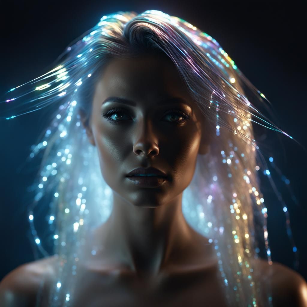 Iridescent Glass Woman with Static Electricity Hair