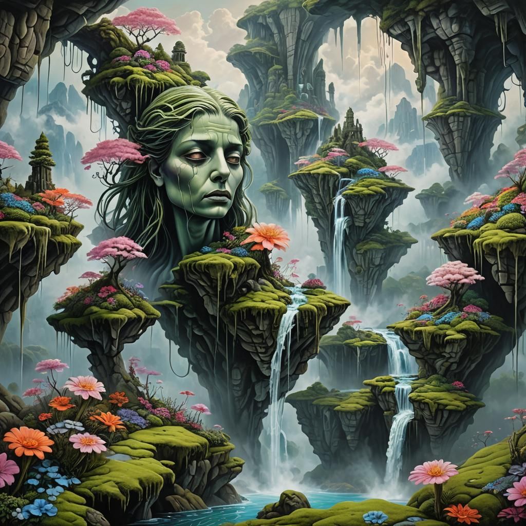 Floating Islands with Waterfalls: Surreal Digital Painting