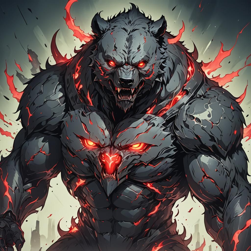 Menacing Bear Demon with Glowing Eyes in Anime Style