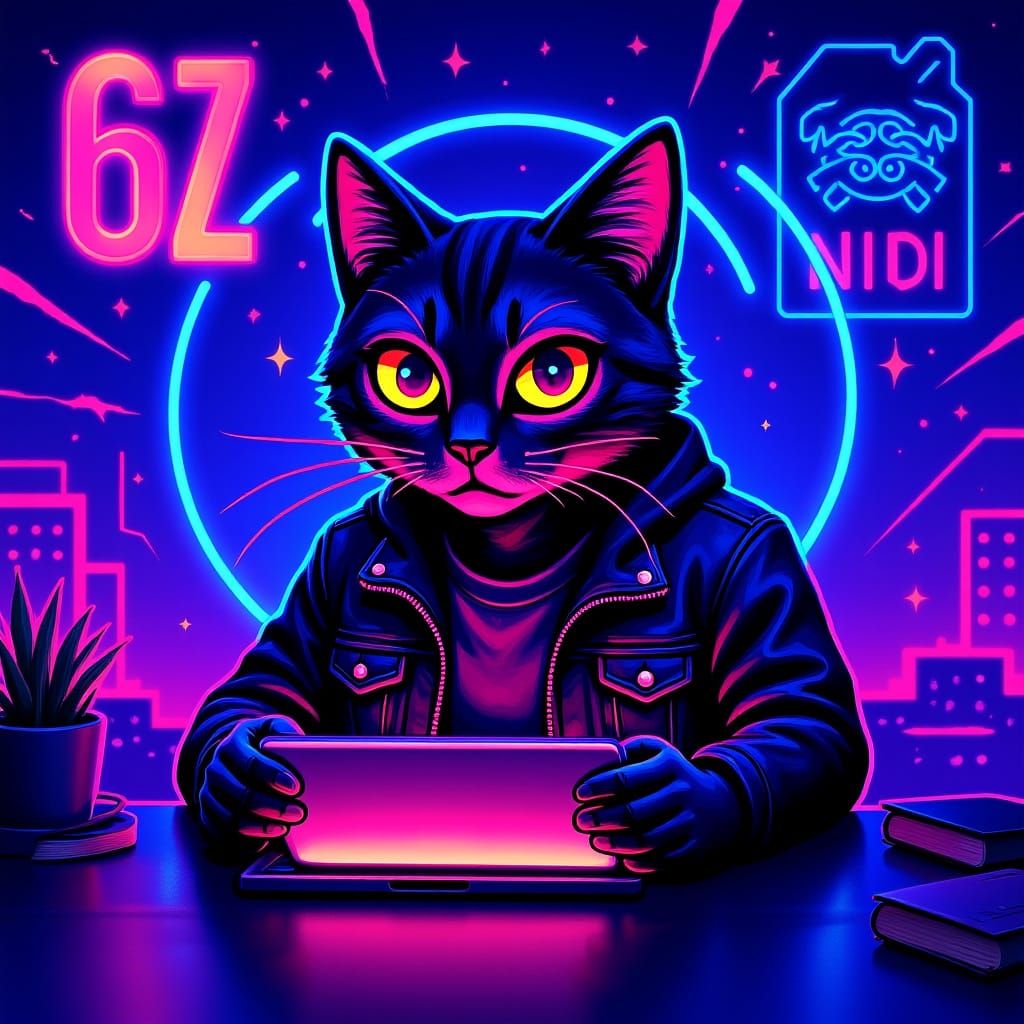Gen Z Cat Influencer in Cyberpunk Style