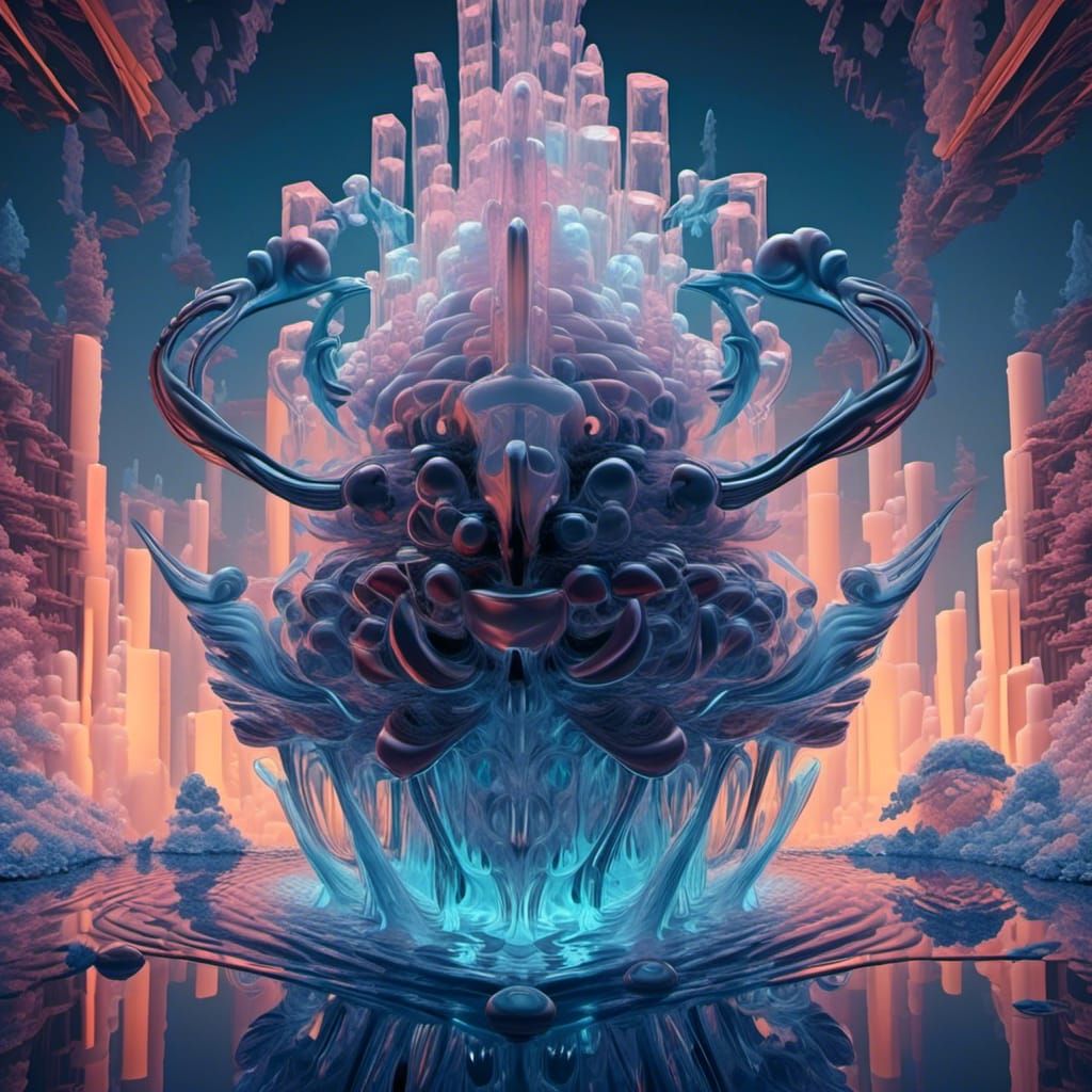 Bioluminescent Raven in Ice Cube with Double Exposure