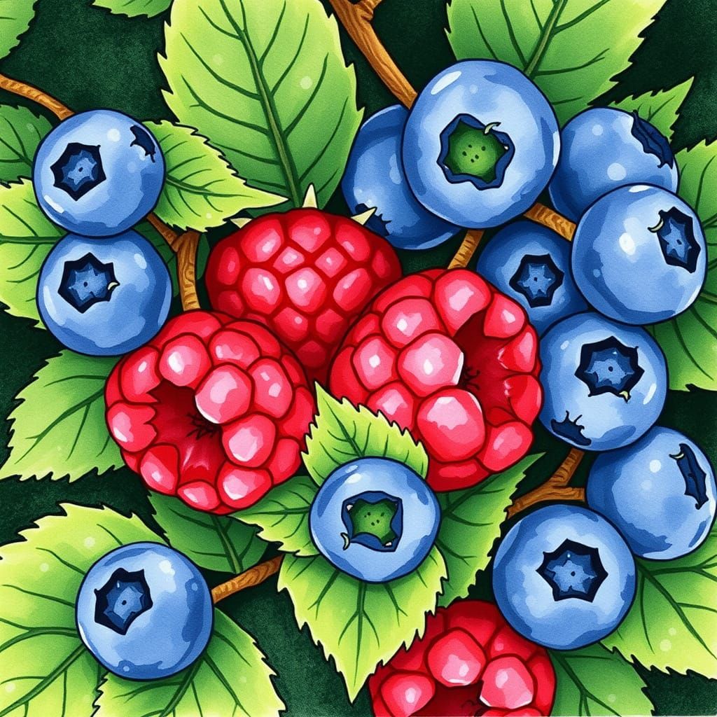 Whimsical Berries in Watercolour and Ink