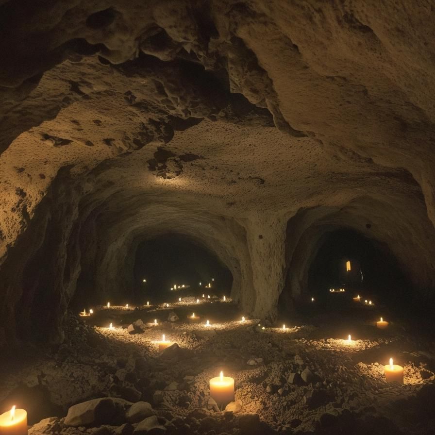 Dark Cave City Lit by Candles