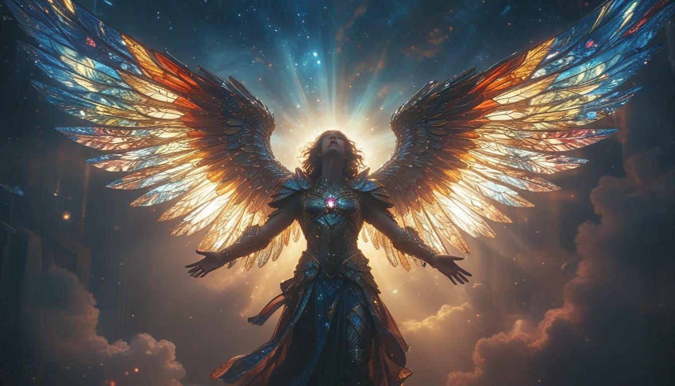 St. Michael in Stained Glass Armor with Wings