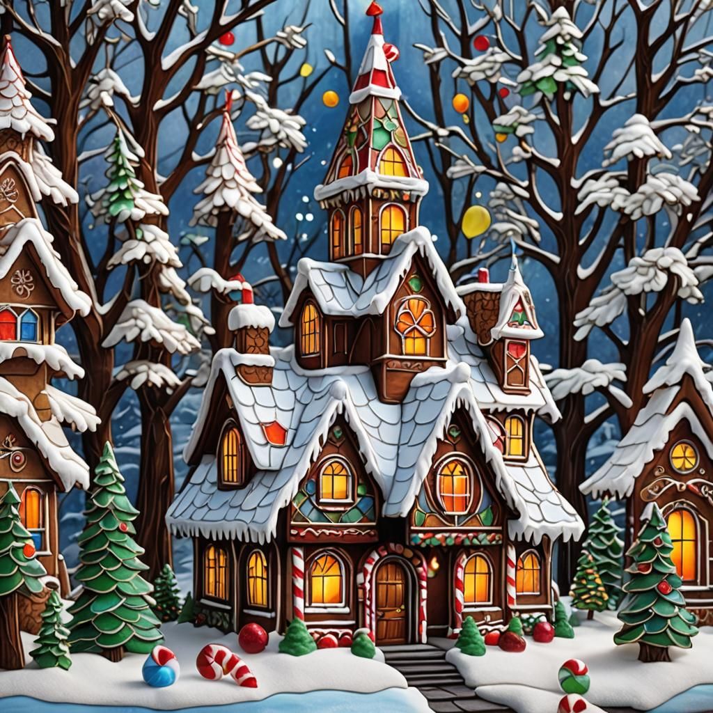 Stained Glass Gingerbread House in Winter Wonderland