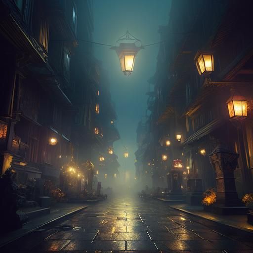 Mysterious Dark Fantasy Figure in a Foggy Cemetery