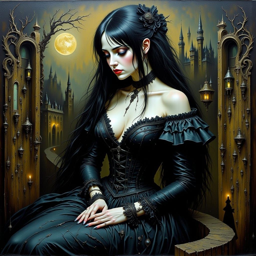 Ethereal Gothic Portrait in Impasto Style