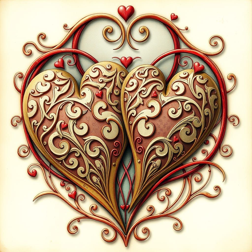 Whimsical Heart Interlacements in Art Nouveau Style