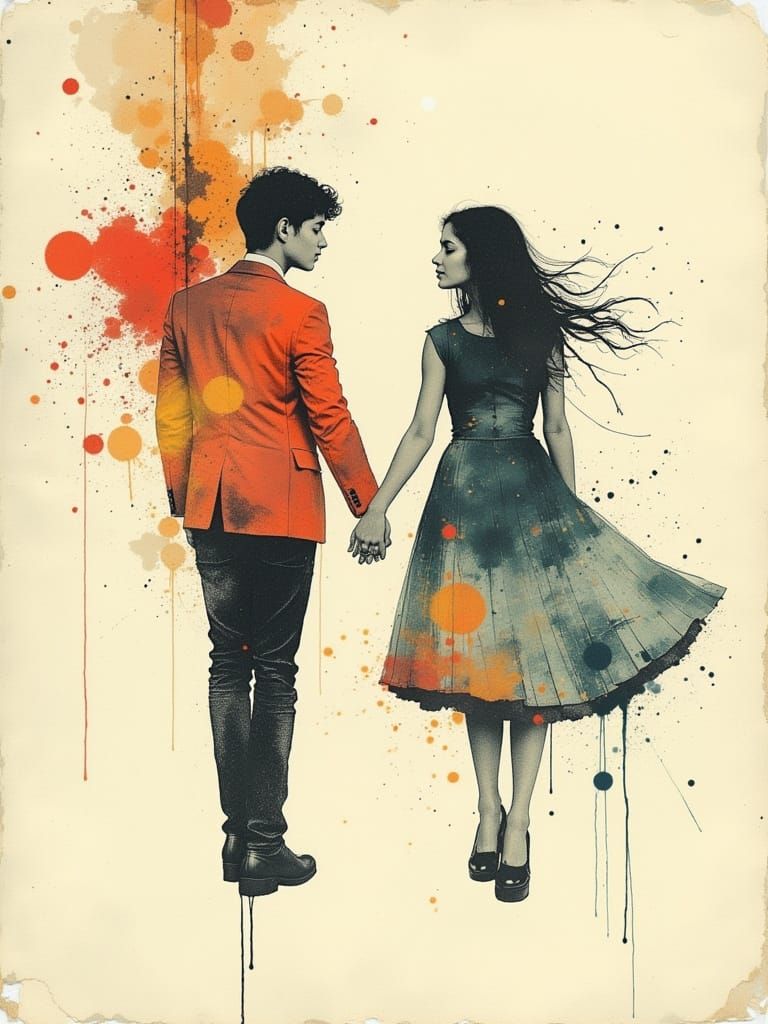 Couple Holding Hands in Ethereal Ink Splatters