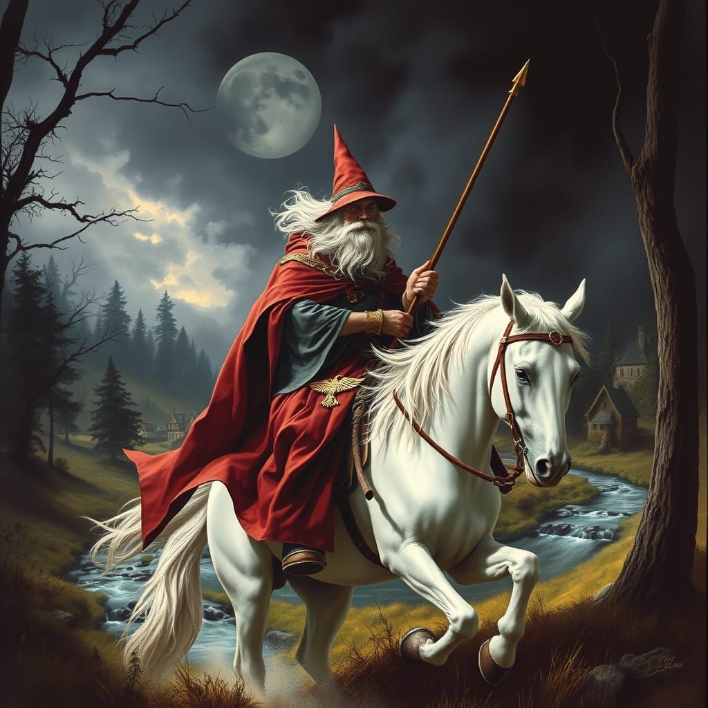 Wizard Rides Into Village as Sky Darkens