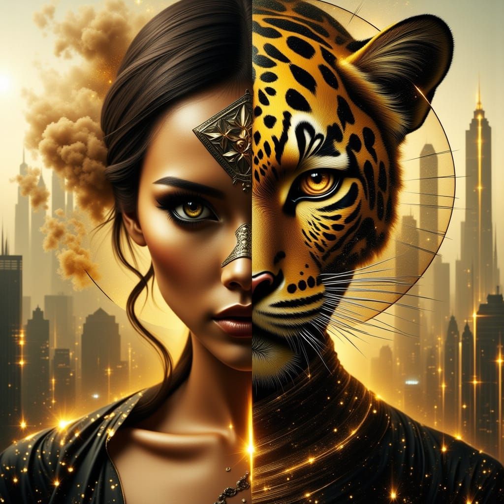 Urban Wild Split Portrait Digital Art