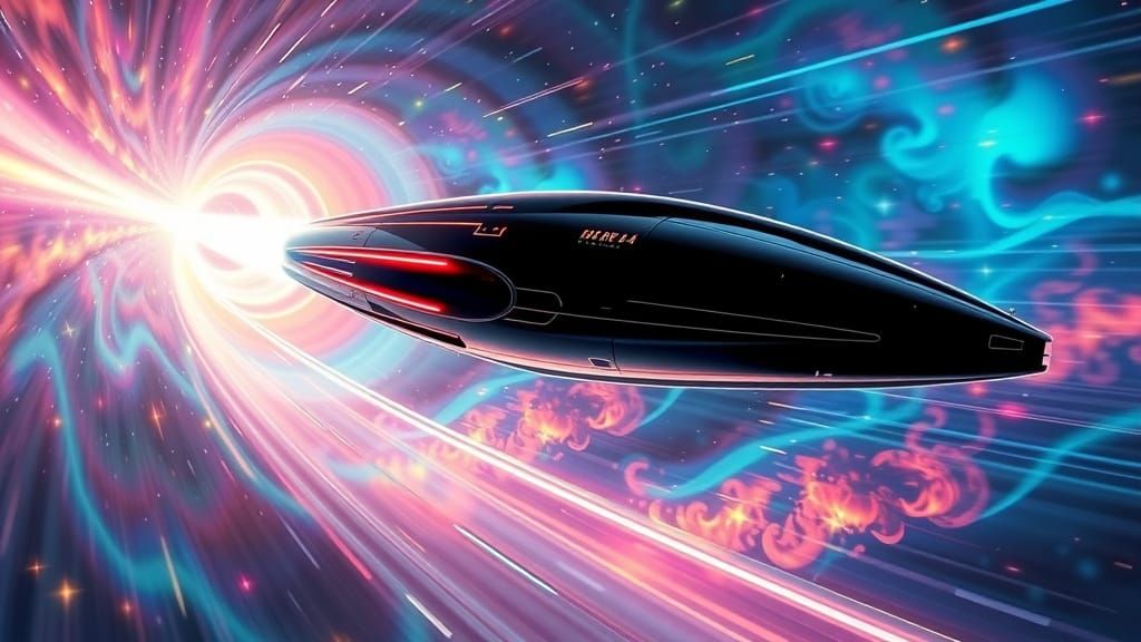 Sleek Spaceship Speeds Through Plasma Tunnel in Oil Paint St...