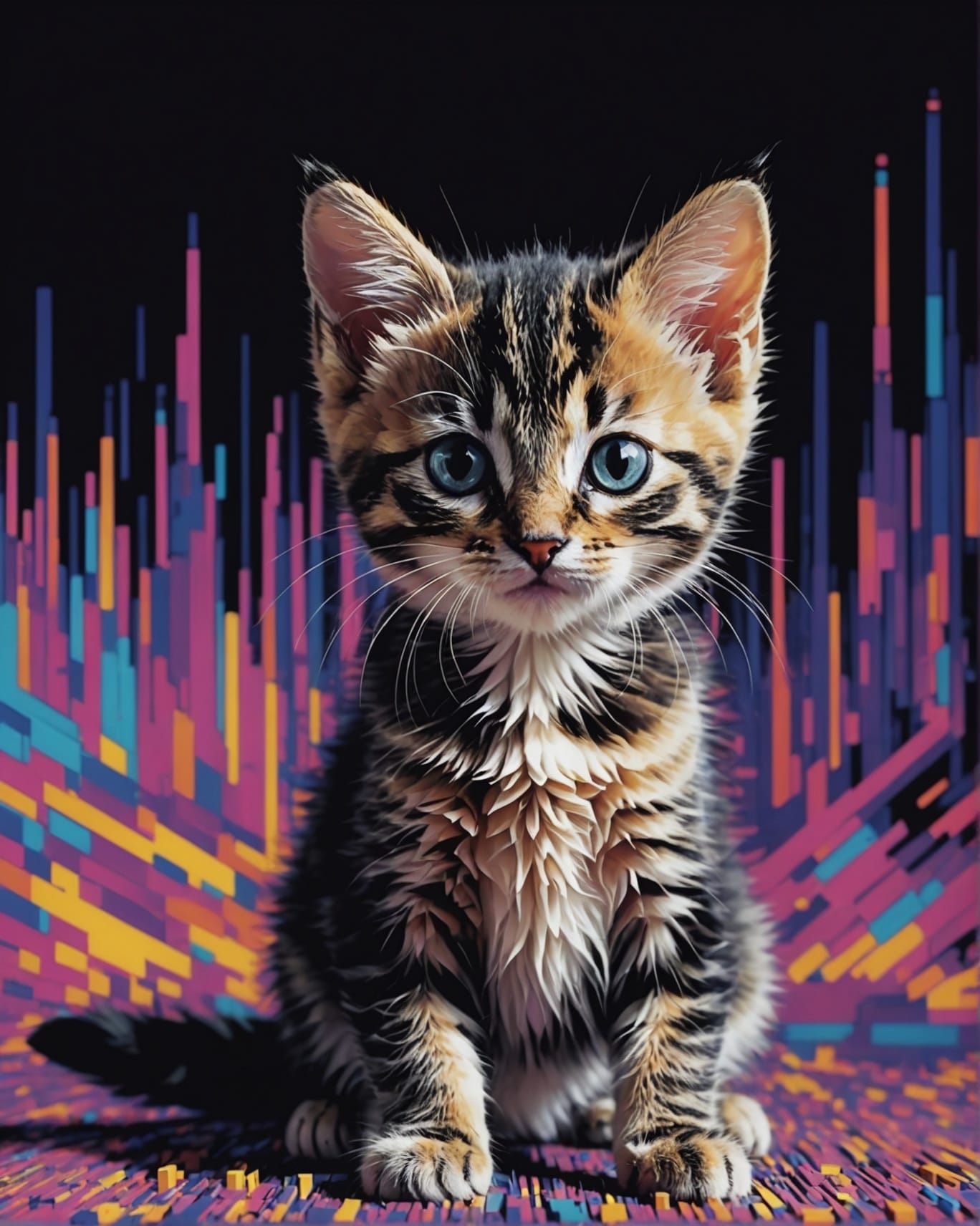 Kitten Disguised in Pixel Distortion Glitch Art