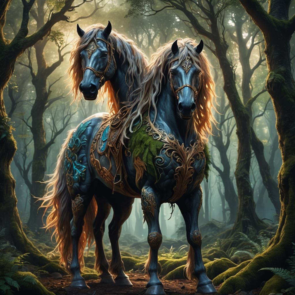 Mystical Horse Creature in Fantasy Forest