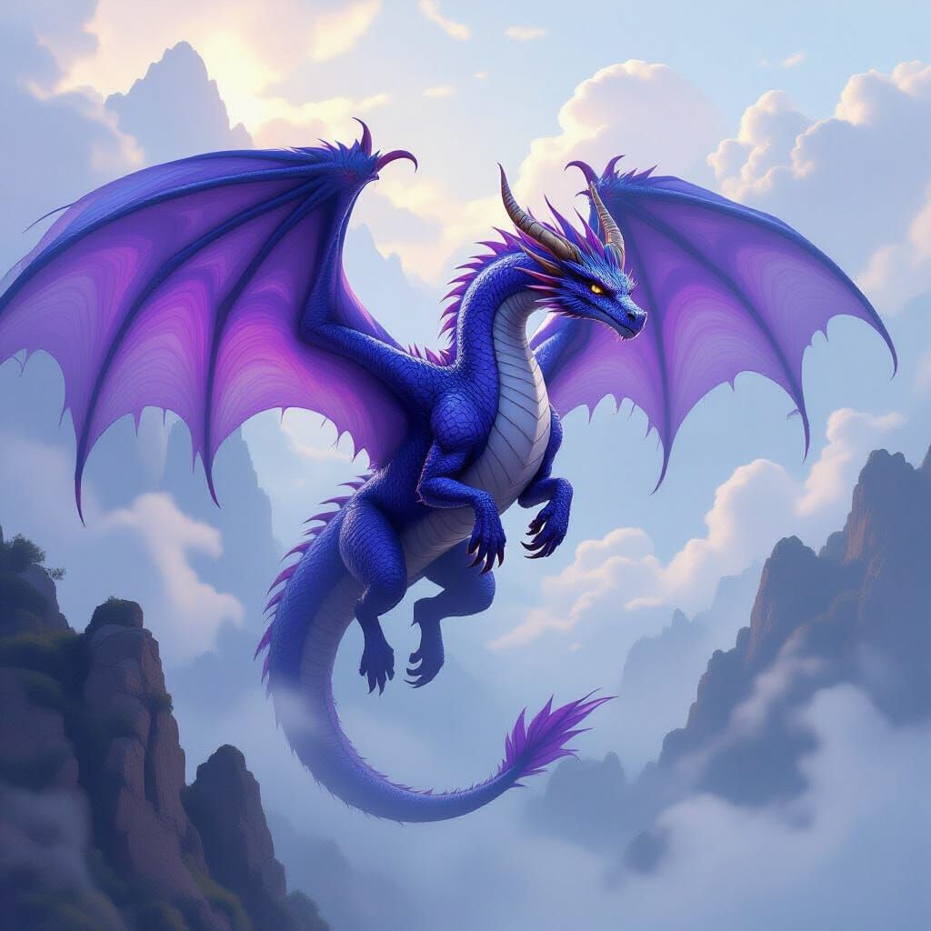 Iridescent Crystal Dragon Soaring Through Misty Skies