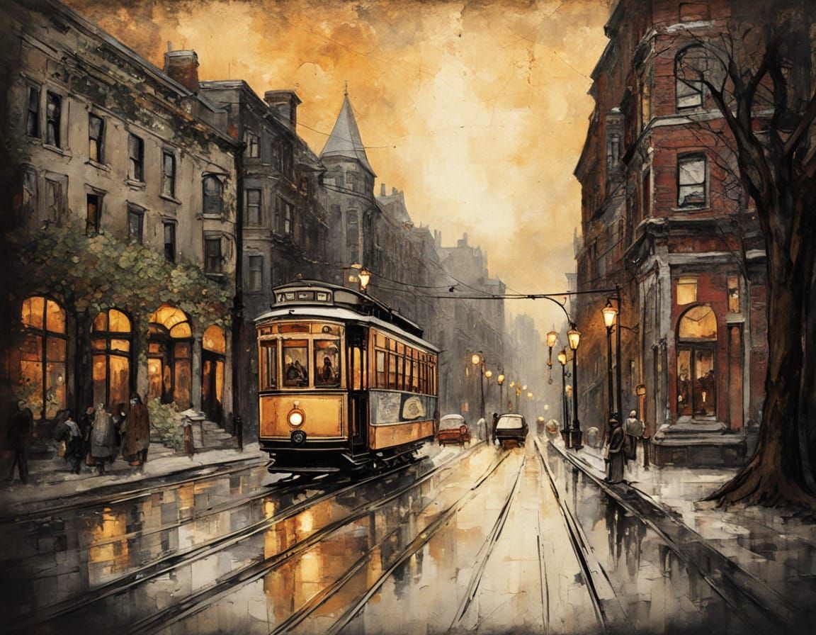Early 20th Century Toronto Scene with Vintage Tram and Histo...