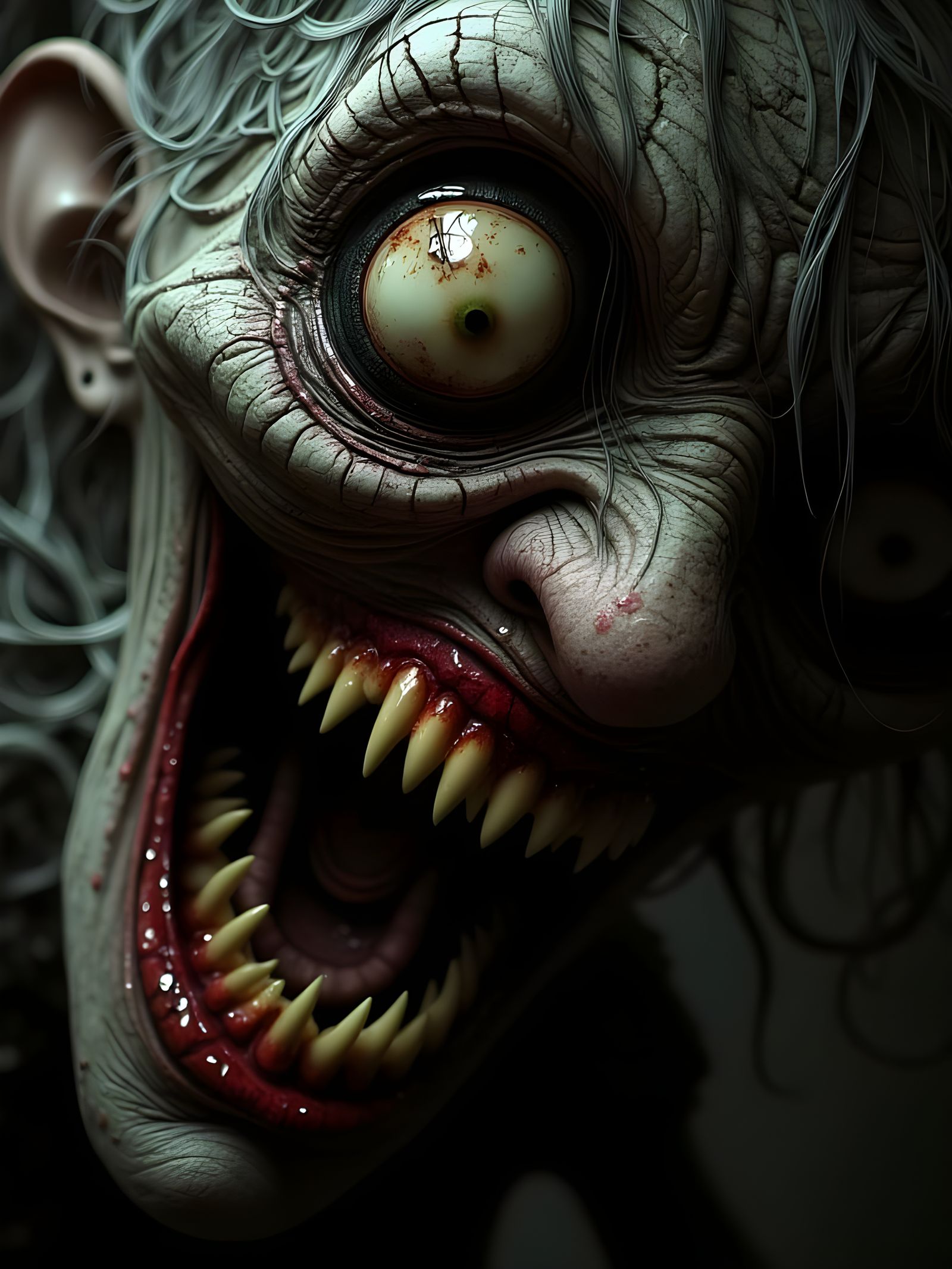 Horrifying Witch Face With Gnarled Skin