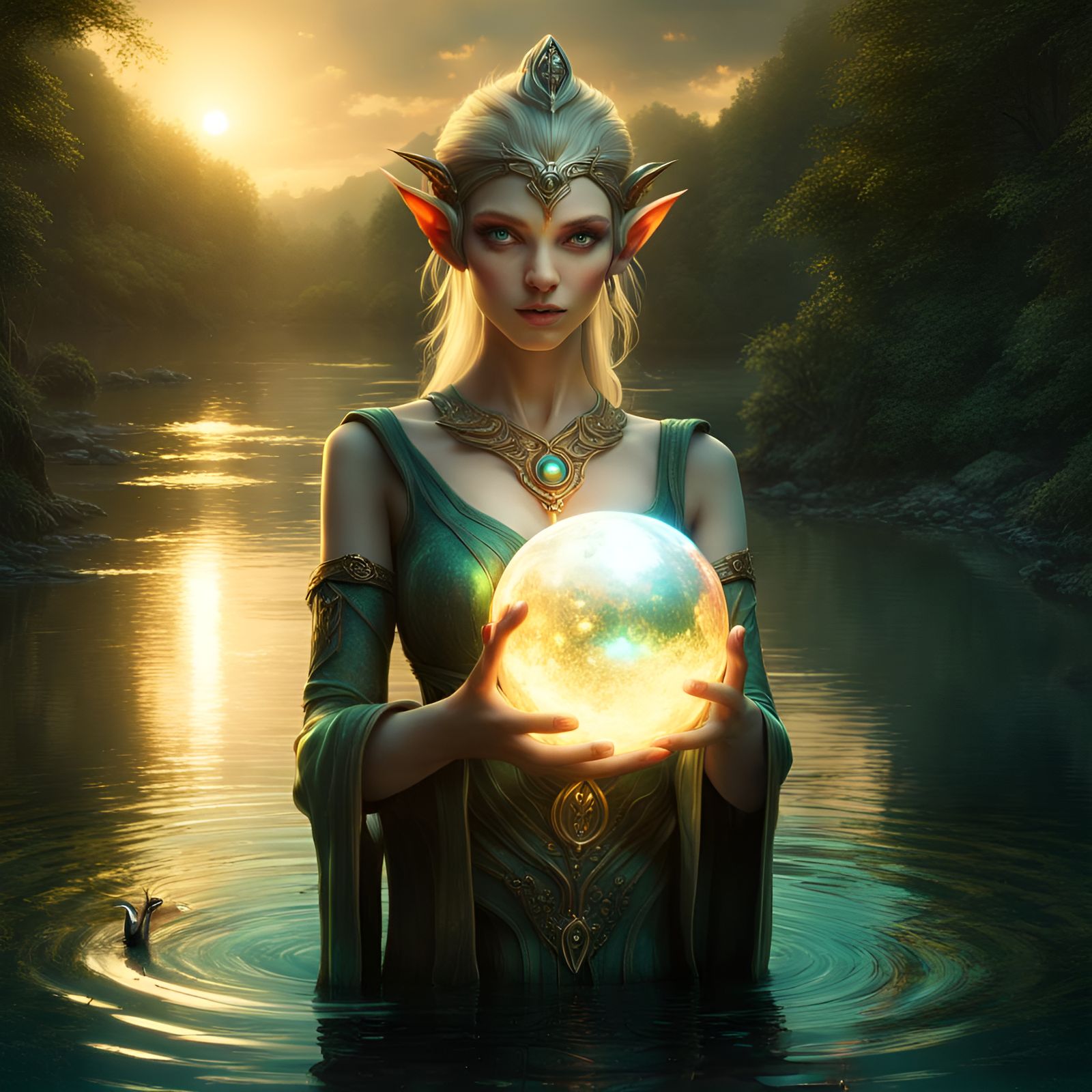 Enchanting Elf Woman Portrait in Anime Style