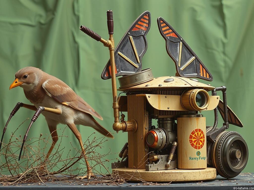 Steampunk Woman Inspects Treasures by Engine