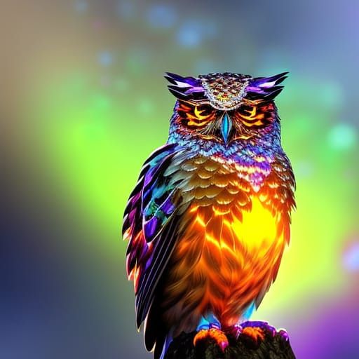 Crystal Owl Shining: Hyperrealistic Concept Art