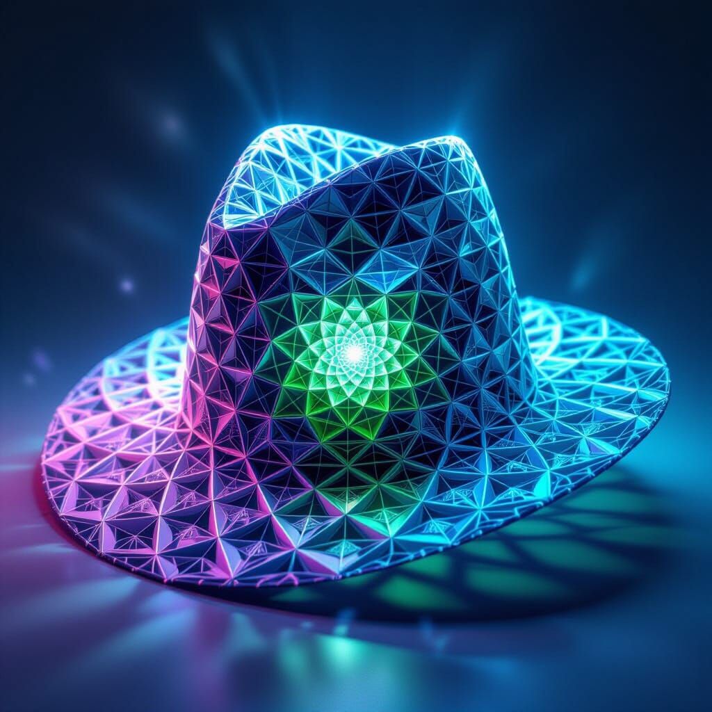 Hyperrealistic Fractal Hat with Iridescent Glow