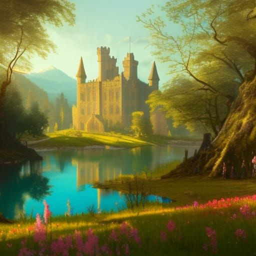 Fairycore Victorian Castle in Spring Sunlight