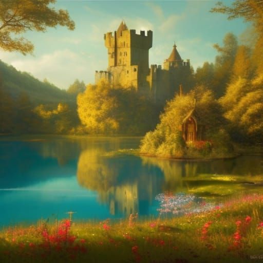 Fairycore Victorian Castle in Spring Sunlight