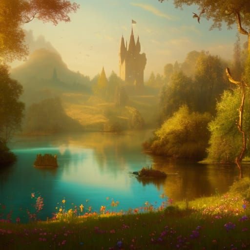 Fairycore Victorian Castle in Spring Sunlight