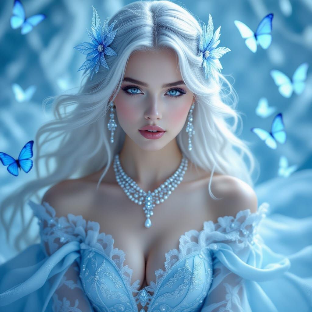 Mystical Woman in Dreamlike Portrait with Ethereal Butterfli...