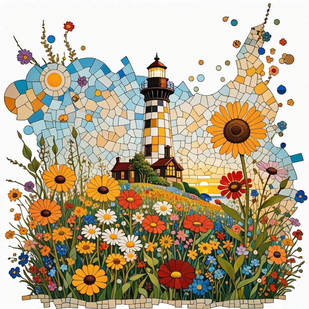 Wildflowers by Lighthouse at Sunset: Klimt & Hirst Inspired ...