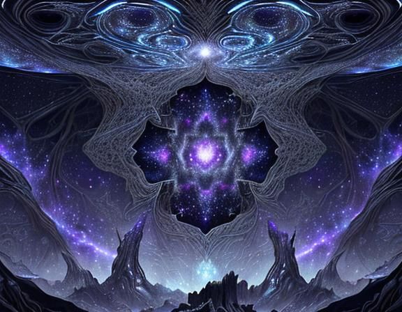 Vivid Cosmic Garden with Nebulas in Zentangle Style