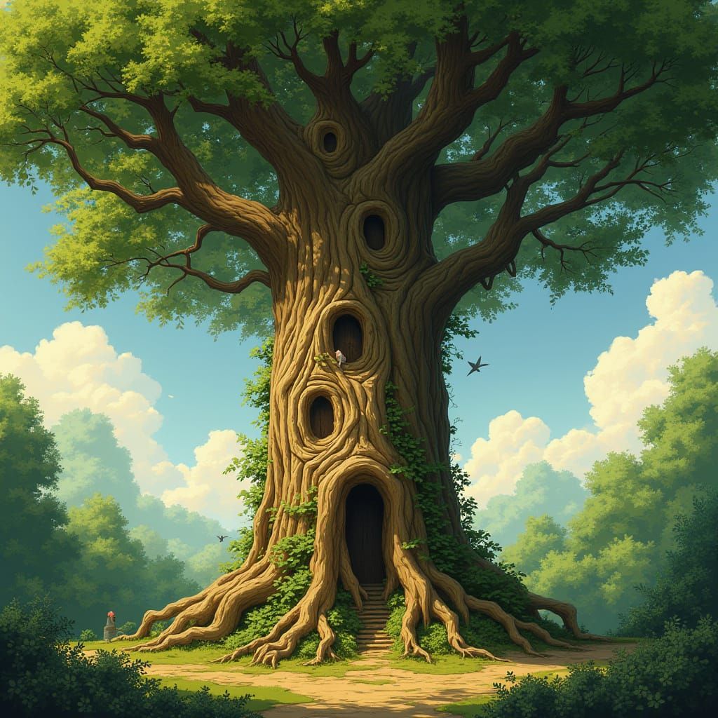 Enchanted Forest Guardian: Art Nouveau Fantasy Tree