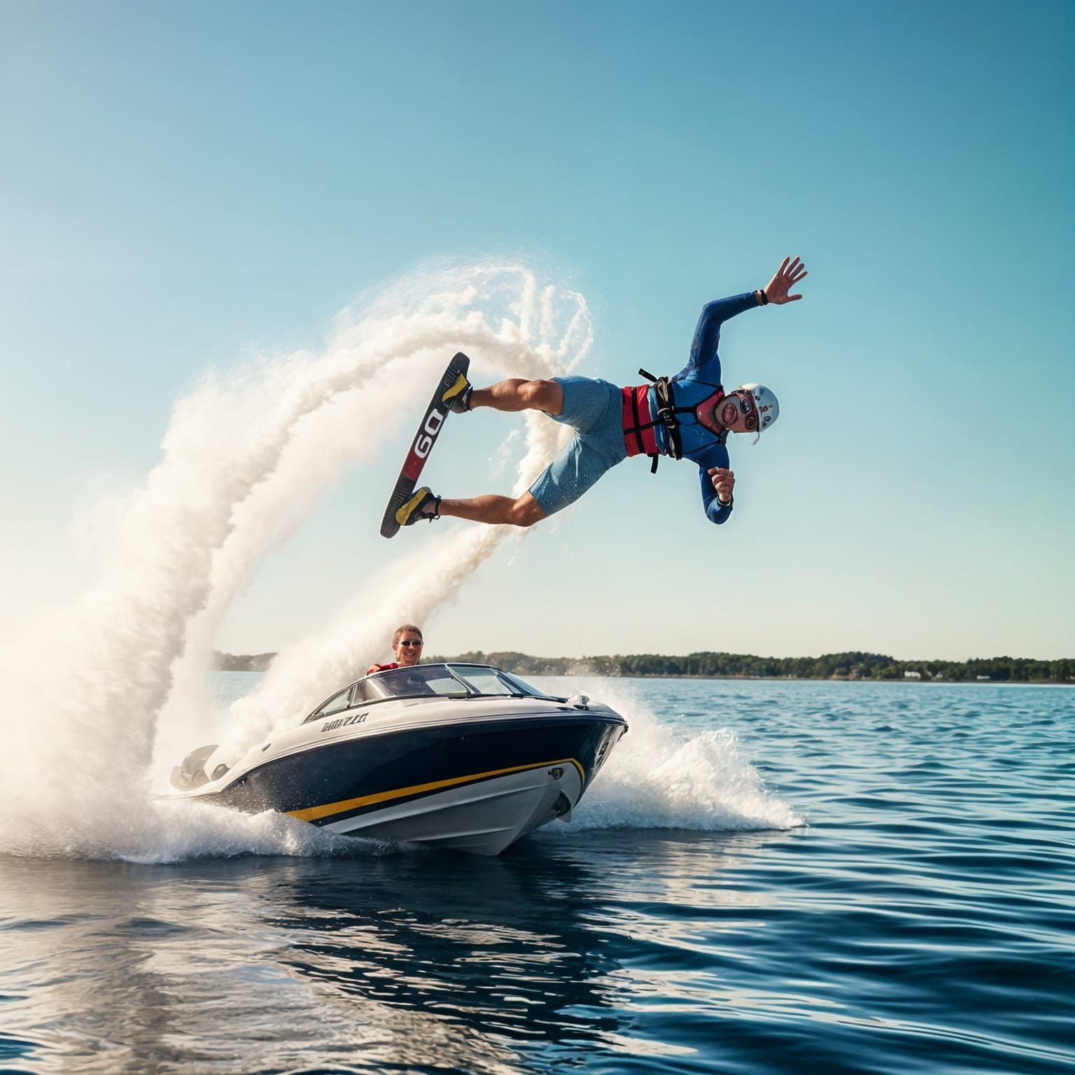 Waterskier's Hyperreal Aerial Flip Behind Speedboat