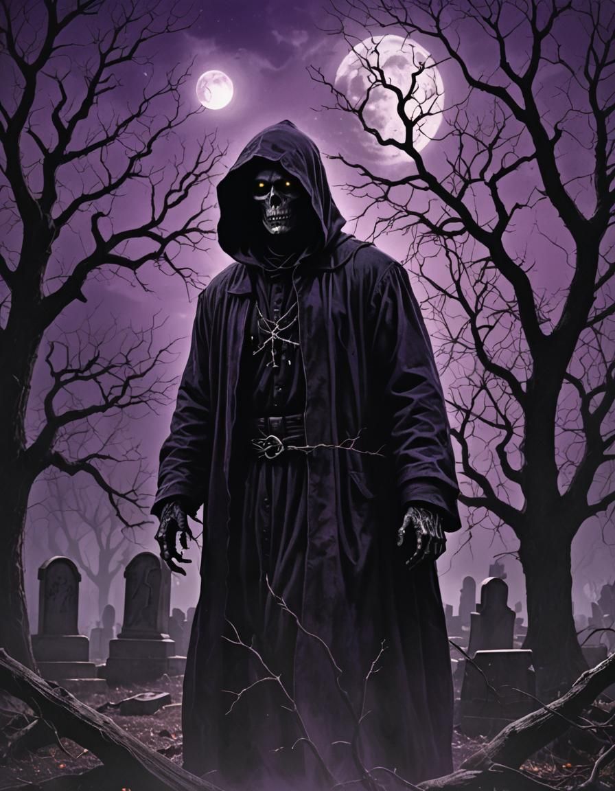 Eerie Graveyard Figure in Vintage Horror Art