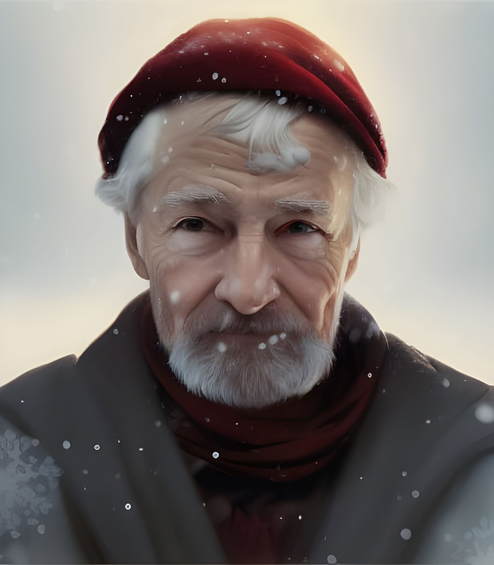 Intricate Portrait of Old Russian Man in Winter