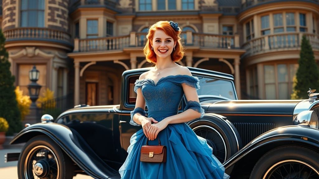 Stunning Redhead in Elegant Victorian Attire, Set in a Grand...