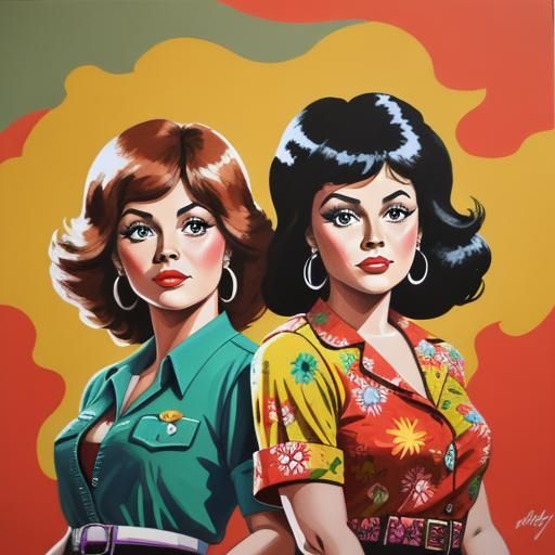 Jackie and Donna in Gouache Pinup Style