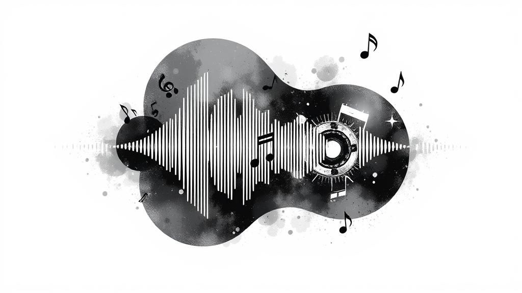 Abstract Black and White Sound Wave Art